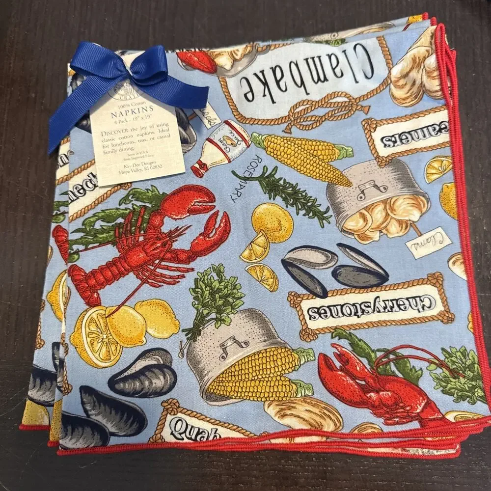 Kay Dee Designs Set Of 4 Napkins - 100% Cotton- Seafood Boil Theme NWT - Picture 2 of 5